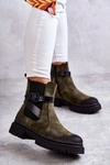 Damskie Ocieplane Botki Sztyblety Z Paskiem Zielone Jose