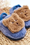 Kapcie Dziecięce Futrzane Z Misiem Niebieskie Dicera