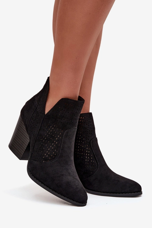 Ażurowe Botki Damskie Na Słupku S.Barski HY51-060 Czarne