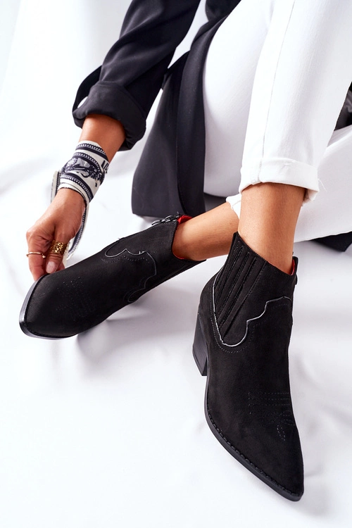 Damskie Botki Kowbojki Zamszowe Czarne Beamhurst