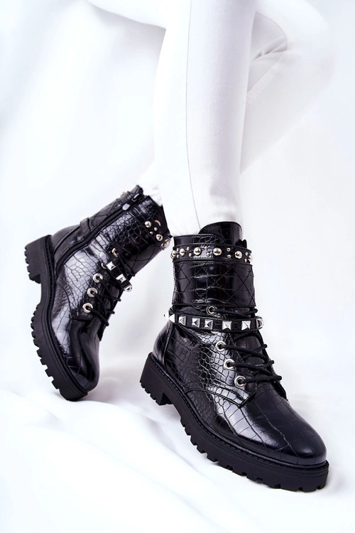 Ocieplane Botki Workery Z Ćwiekami Czarne Nephele