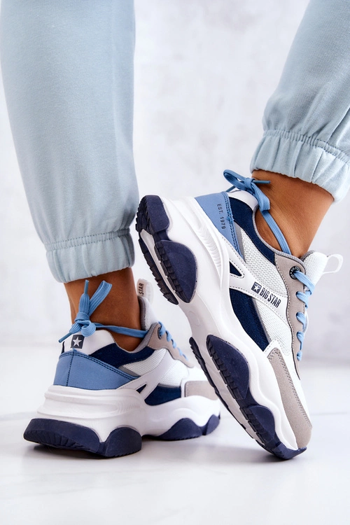 Damskie Sneakersy Buty Sportowe Big Star JJ274580 Biało-Niebieskie