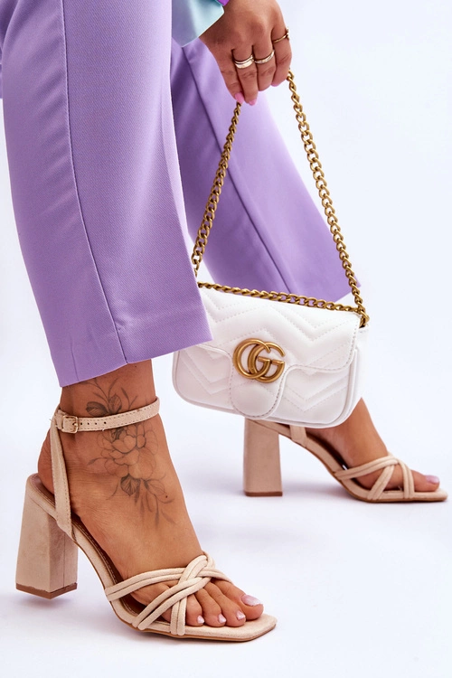 Klasyczne Zamszowe Sandały Na Słupku Beżowe Bernett