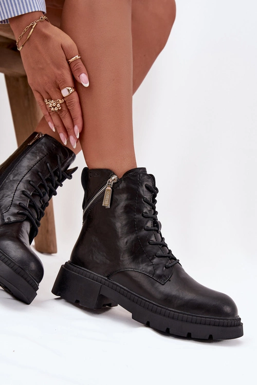 Skórzane Botki Workery Damskie Ocieplane Big Star SS274452 Czarne