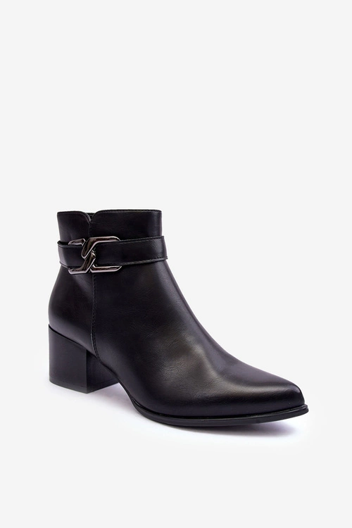 Damskie Botki Na Obcasie Z Ozdobą Czarne Janeya