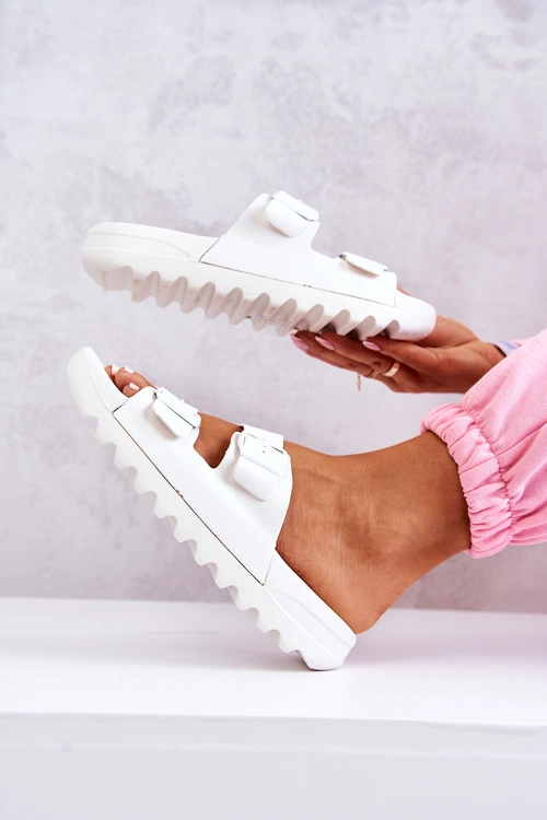 Gumowe Klapki Na Platformie Białe Westie