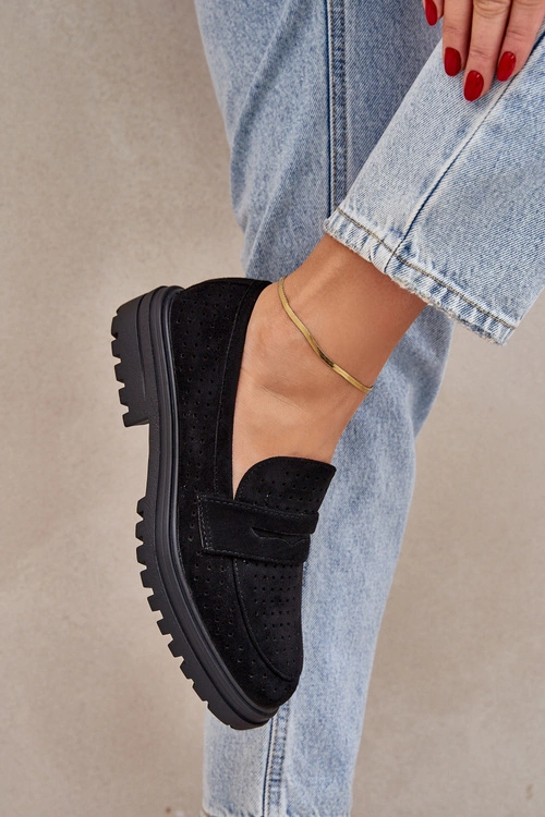 Ażurowe Mokasyny Na Płaskim Obcasie Czarne Inestelle