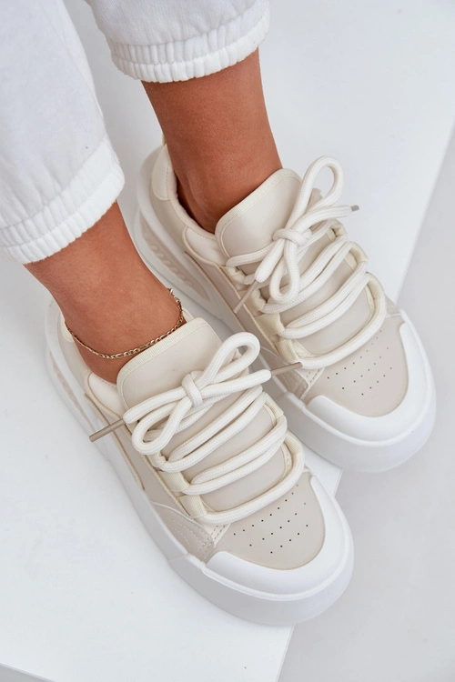 Sneakersy Damskie Z Grubymi Sznurówkami Na Platformie Beżowe Laloma