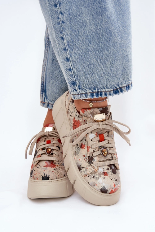 Skórzane Sneakersy Na Platformie Maciejka 06891-18 Beżowe