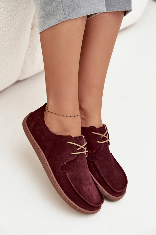 Półbuty Damskie Typu Barefoot Z Naturalnego Zamszu Zazoo 327 Bordowe