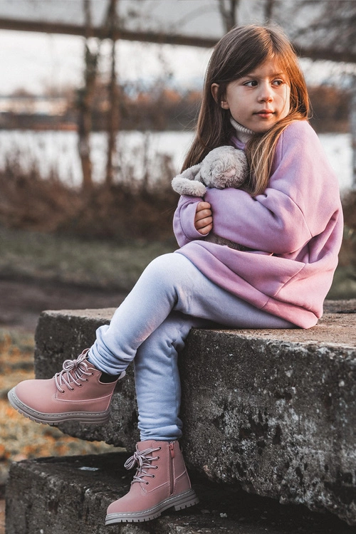 Dziecięce Botki Trapery Na Suwak Różowe Bansi