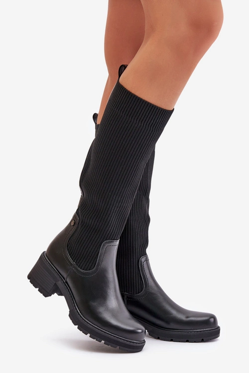 Wsuwane Kozaki Z Elastyczną Cholewką Przed Kolano Czarne Vaimi