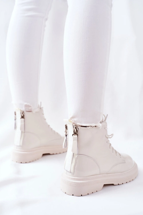 Damskie Skórzane Botki GOE II2N4013 Białe