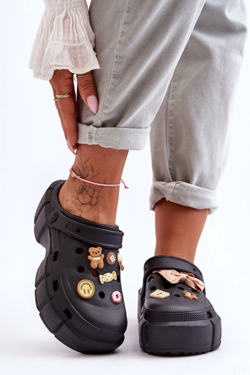 Damskie Piankowe Klapki Kroksy Z Ozdobami Czarne Marlett