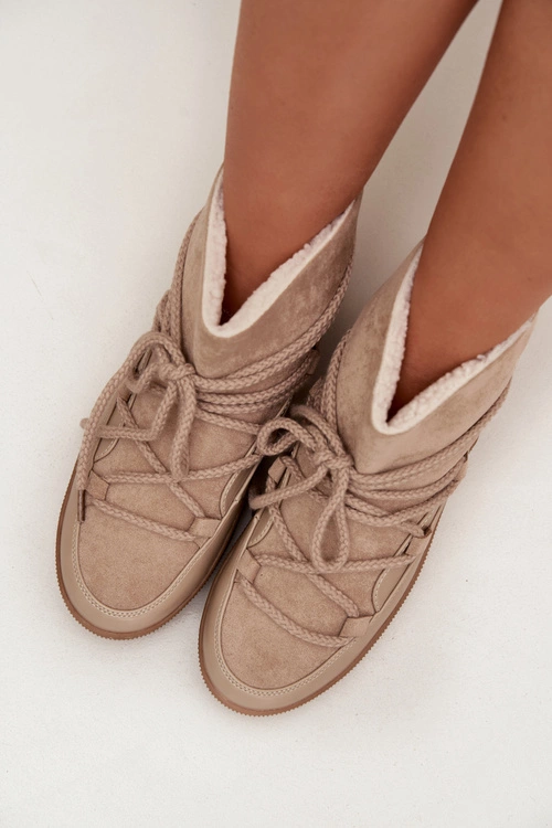 Śniegowce Damskie Z Wiązaniem Beżowe Rebekah