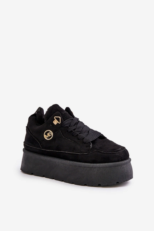 Ocieplane Futerkiem Sneakersy Damskie Na Platformie Czarne Velarisea