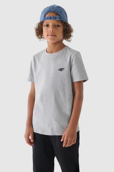 Chłopięcy T-shirt Gładki Bawełniany Jasnoszary 4F 4FJWMM00TTSHM1626-27M