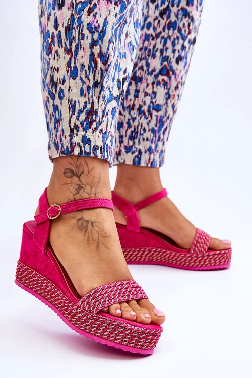 Klasyczne Damskie Sandały Na Koturnie Fuksja Malmo