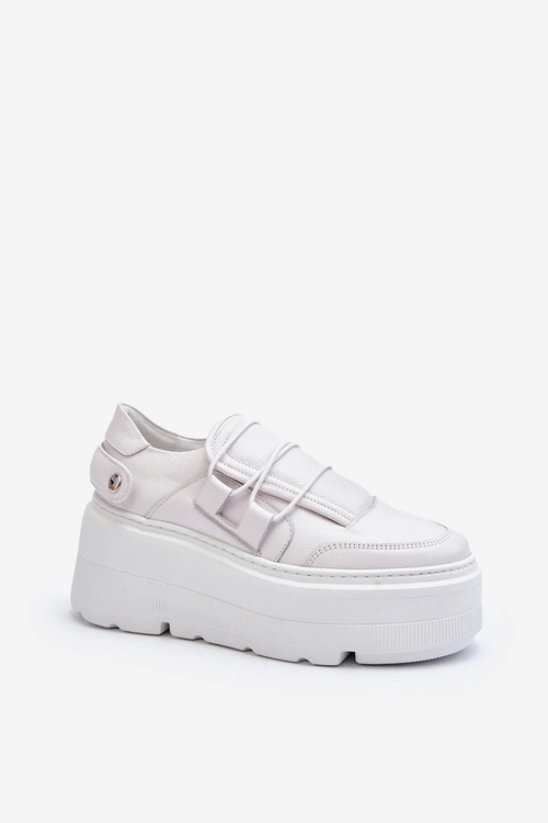 Zazoo 1833 Sneakersy Damskie Skórzane Na Masywnej Podeszwie Białe