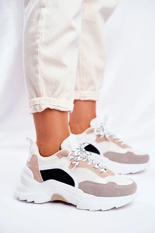 Sportowe Damskie Buty Sneakersy Biało Beżowe Mindanao
