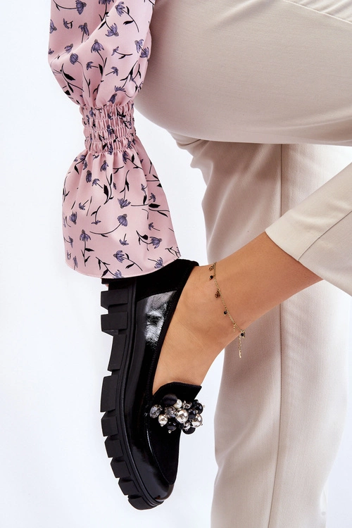 Damskie Mokasyny Na Platformie Laura Messi 2392 Czarne