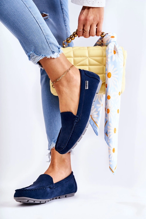 Zamszowe Mokasyny Damskie Granatowe Millare