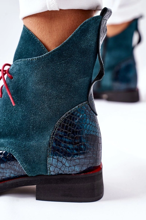 Skórzane Botki Z Krokodylim Wzorem Zielone Cheyenne