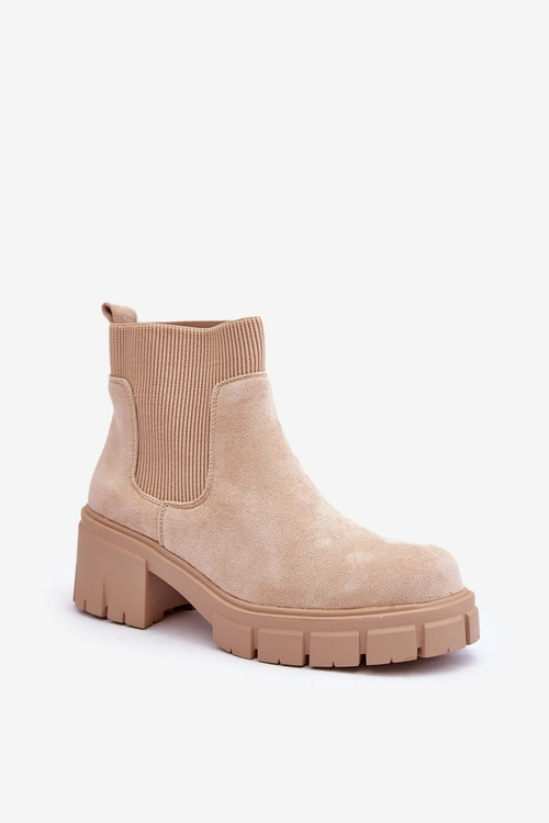 Zamszowe Botki Z Elastyczną Wstawką Beżowe Anyfer