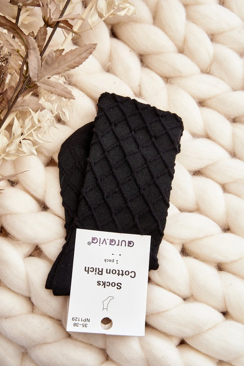 Skarpety Damskie Z Ozdobnym Tłoczeniem Czarne