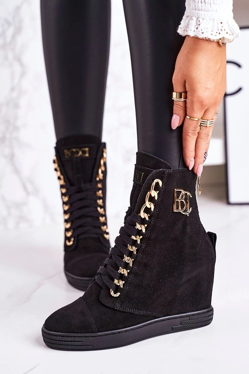 Damskie Zamszowe Sneakersy BOOCI 2222/066/z Złoty Łańcuch Czarne