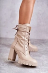 Damskie Skórzane Botki Na Platformie Beżowe Edna