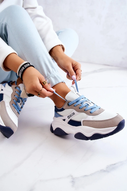Damskie Sneakersy Buty Sportowe Big Star JJ274580 Biało-Niebieskie
