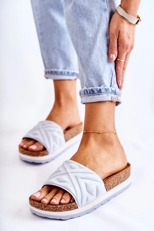 Damskie Zamszowe Klapki Na Masywnej Platformie Niebieskie Heritta