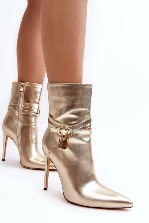 Damskie Botki Na Szpilce Z Paskami Złote Casulle
