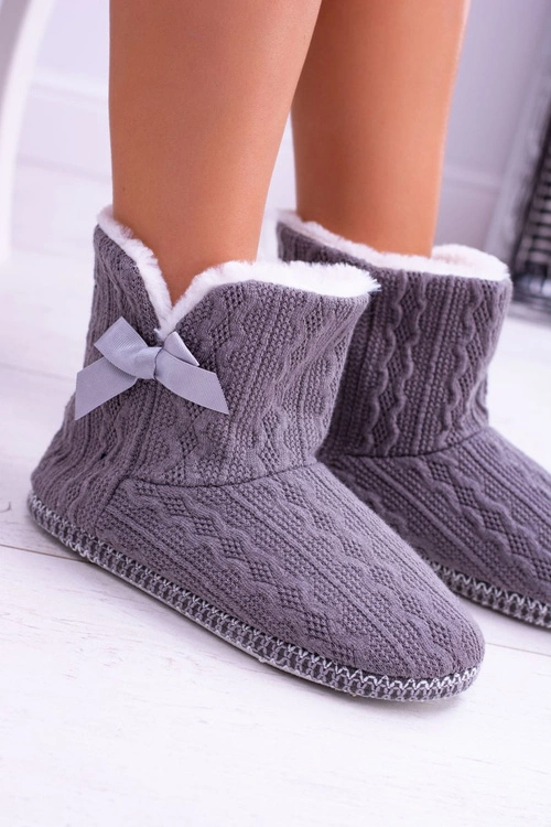 Domowe Szare Damskie Ocieplane Botki Papcie Duffy