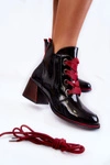 Lakierowane Ocieplane Botki Sznurowane Czarne Tove