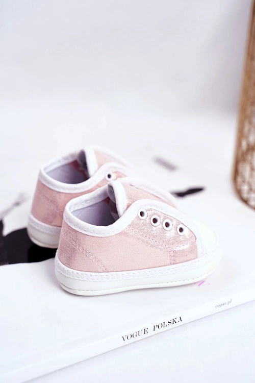 Trampki Dziecięce na Rzepy Z Brokatem Chrzest Różowe Milley