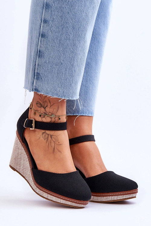 Damskie Klasyczne Sandały Na Koturnie Czarne Malani