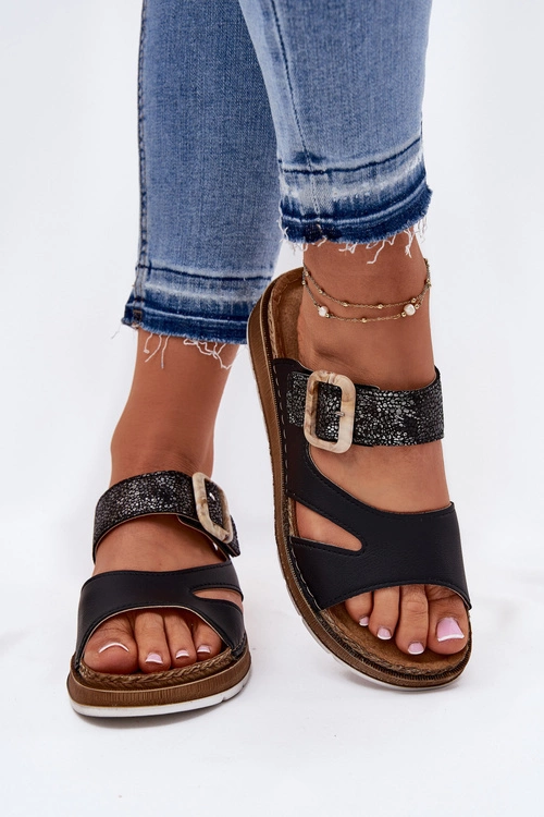 Lekkie Klapki Damskie Z Klamrą Inblu GS000055 Czarne