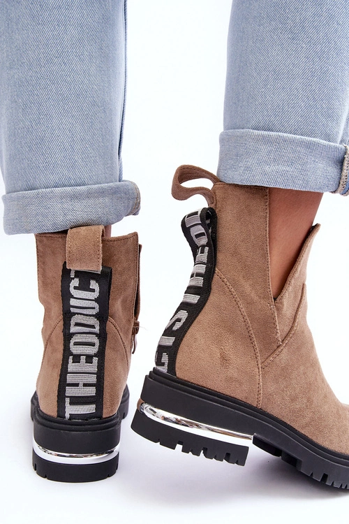 Zamszowe Botki Na Płaskim Obcasie Z Wycięciami Beżowe Lamedella