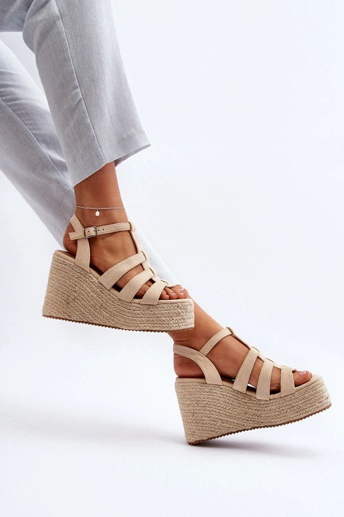 Sandały Na Koturnie Z Plecionką Beżowe Gnosis