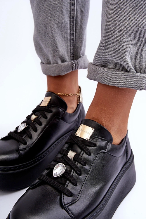 Skórzane Buty Sportowe Na Platformie Maciejka 06191-01 Czarne