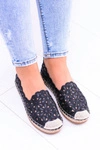 Lu Boo Damskie Baleriny Czarne Espadryle w Kwiaty Macarena