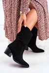 Botki Damskie Na Obcasie Skóra Nubuk Czarne Nicole 2580