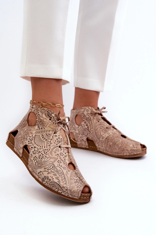 Wzorzyste Skórzane Botki Maciejka 03426-02 Beżowe