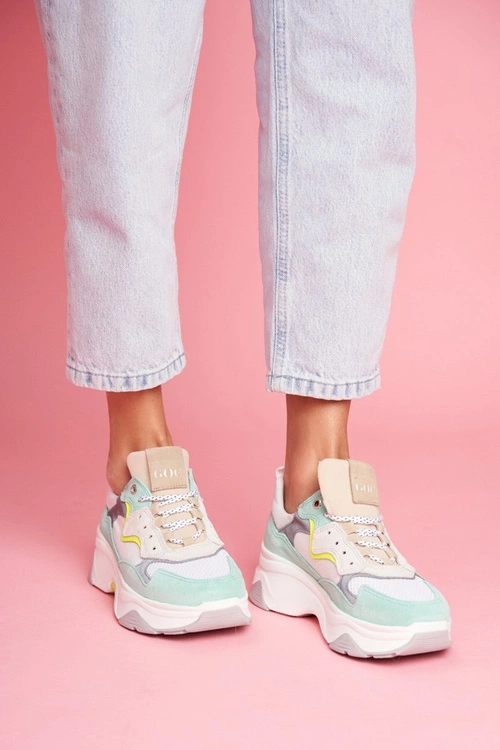 Damskie Sportowe Skórzane Obuwie GOE Biało Miętowe FF2N3011