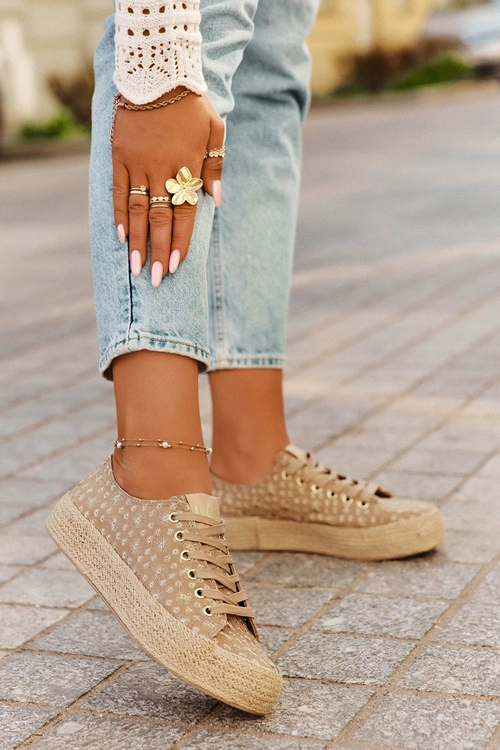 Wzorzyste Trampki Damskie Na Platformie Z Plecionką Lee Cooper LCW-25-08-3646L Khaki