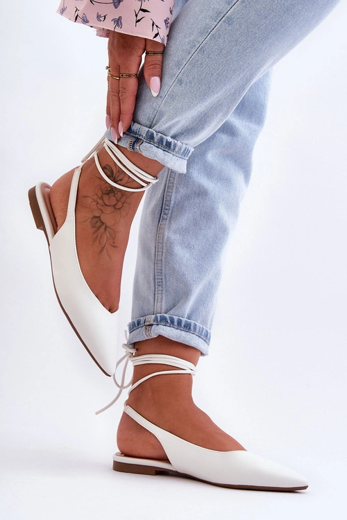 Damskie Wiązane Baleriny Białe Lilly Ann