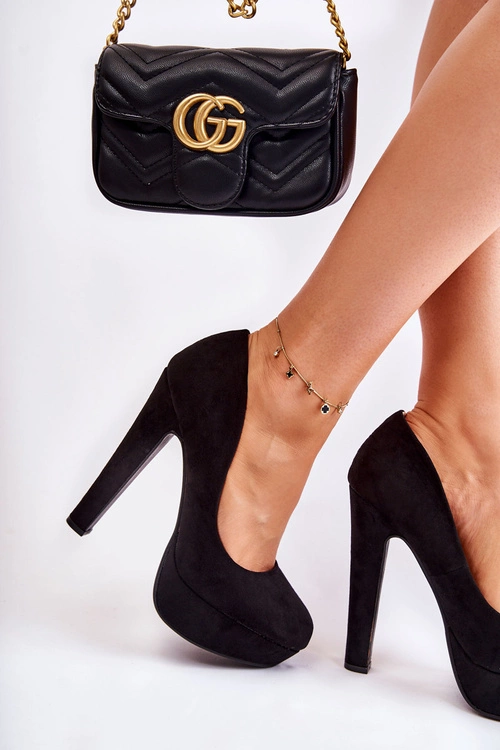 Zamszowe Czółenka Na Wysokim Obcasie Czarne Santene