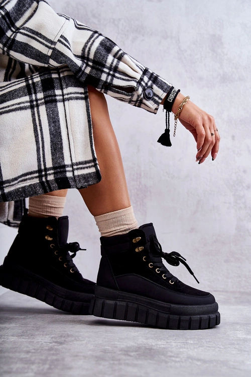 Wygodne Botki Na Platformie Czarne Sanchio